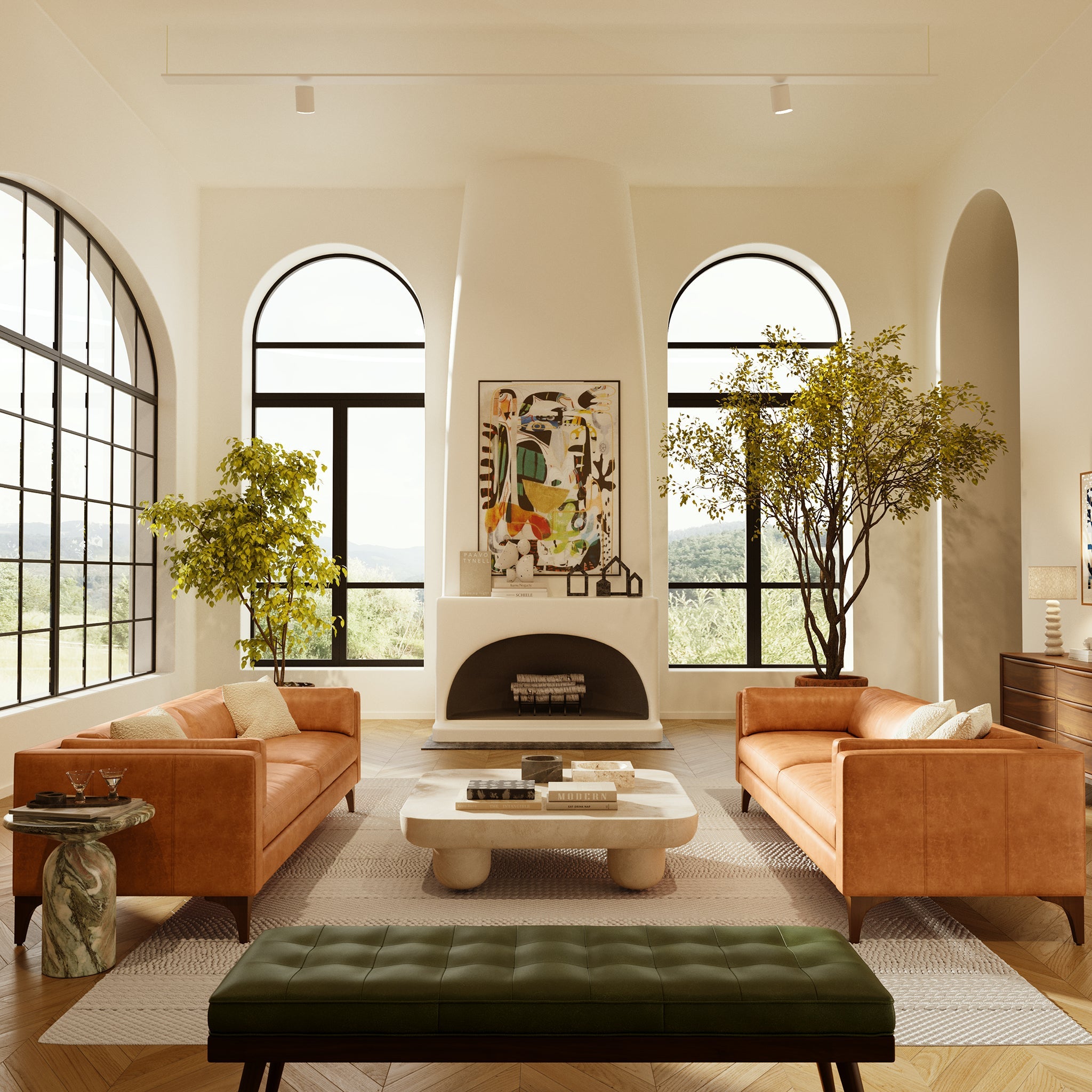 Leather Bench | Olivine Green