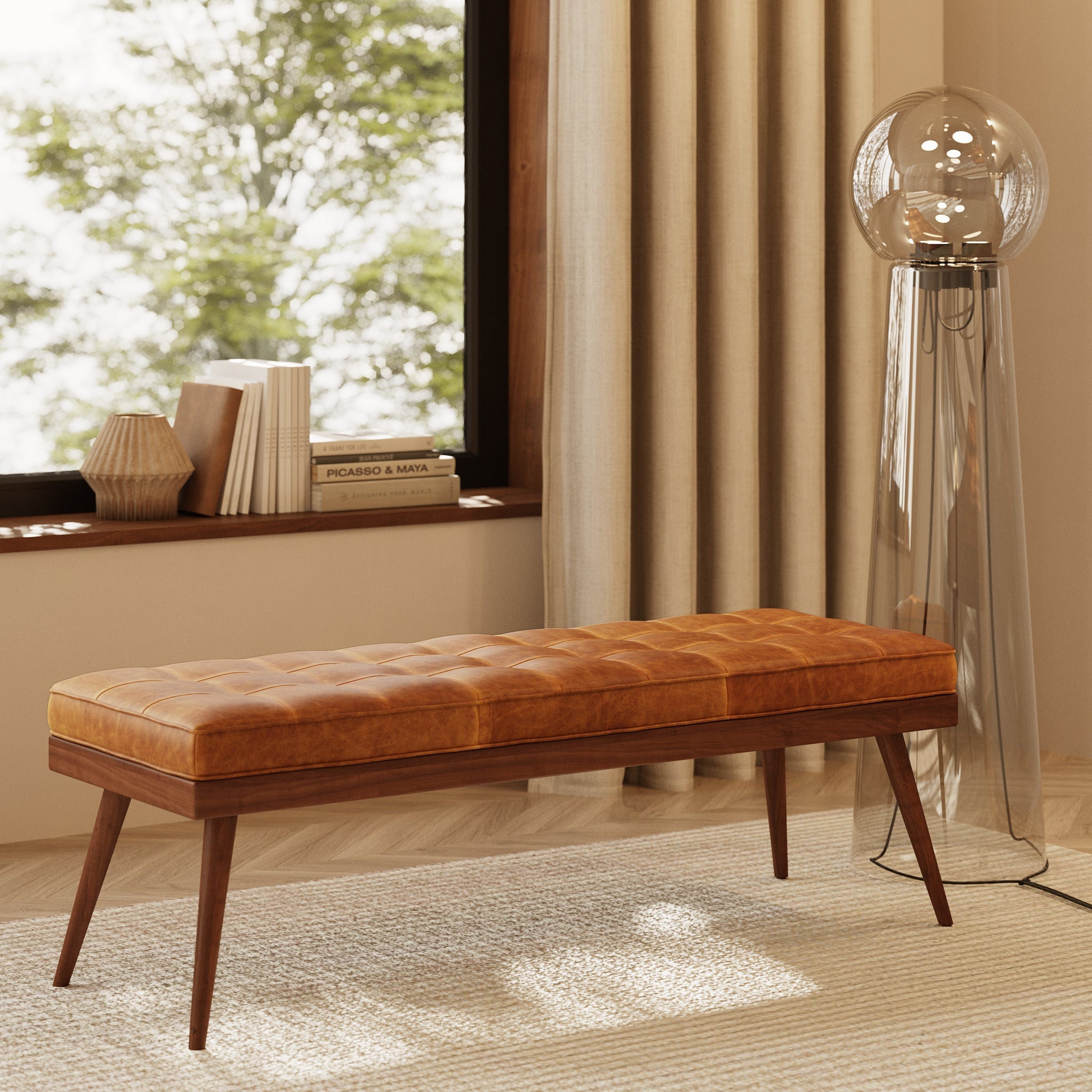 Leather Bench | Cognac Tan