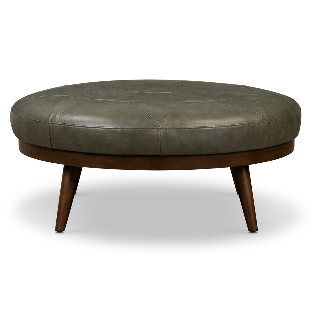 Leather Ottoman | Olivine Green