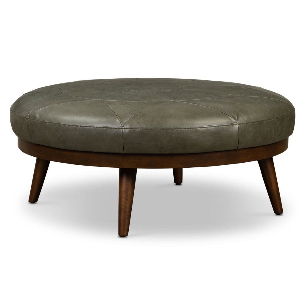 Leather Ottoman | Olivine Green
