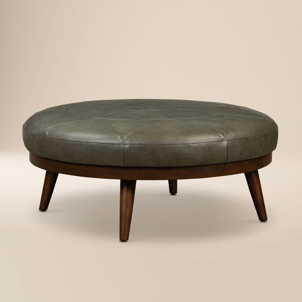 Leather Ottoman | Olivine Green