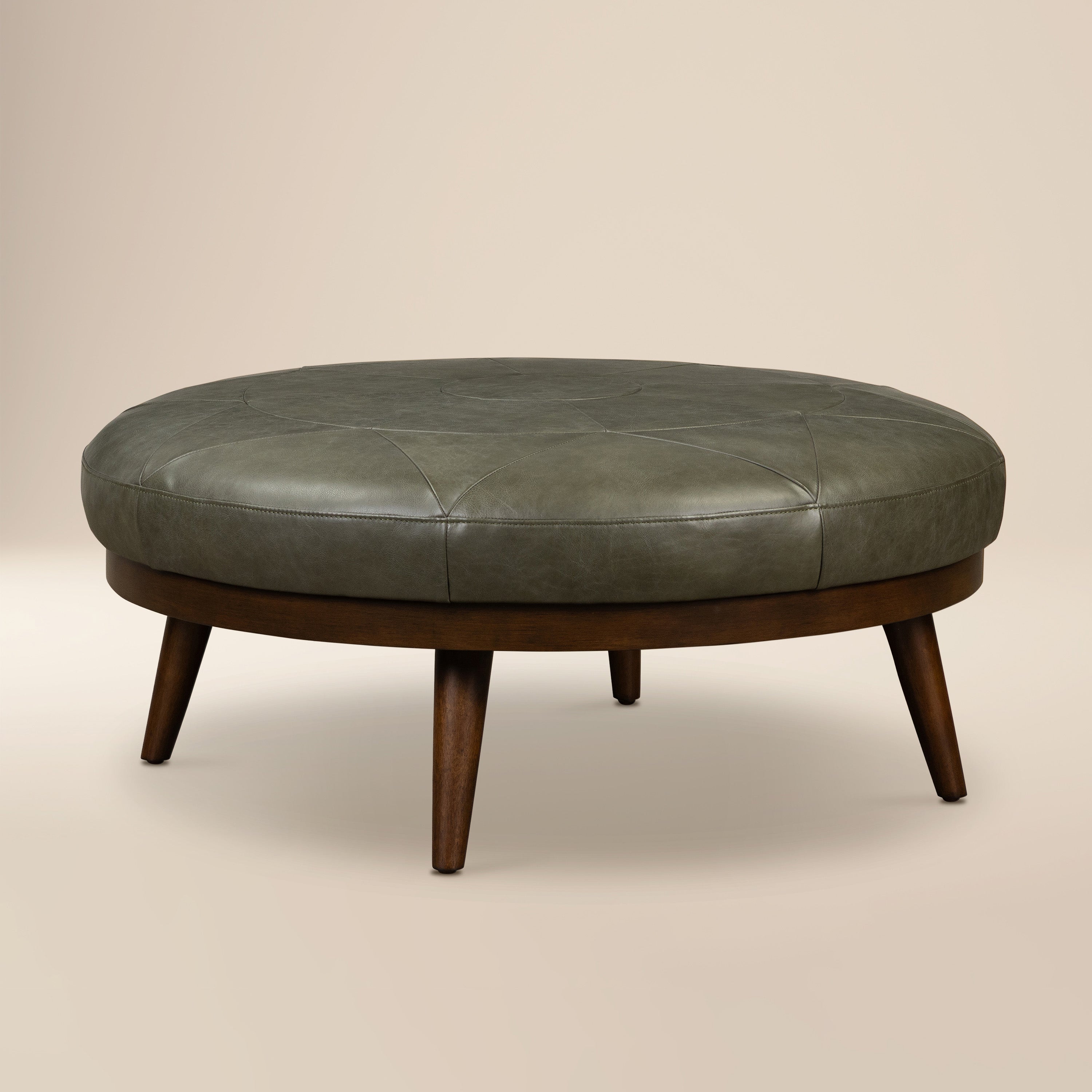 Leather Ottoman | Olivine Green