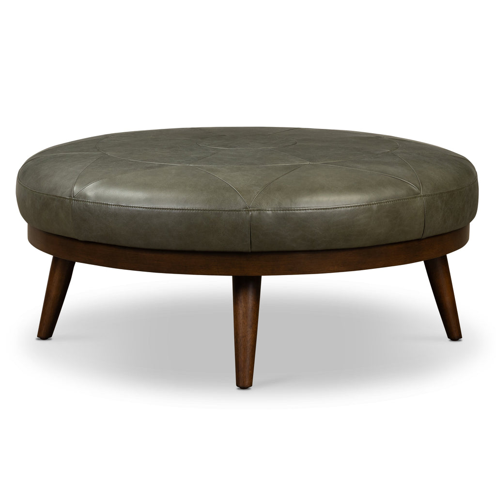 Leather Ottoman | Olivine Green