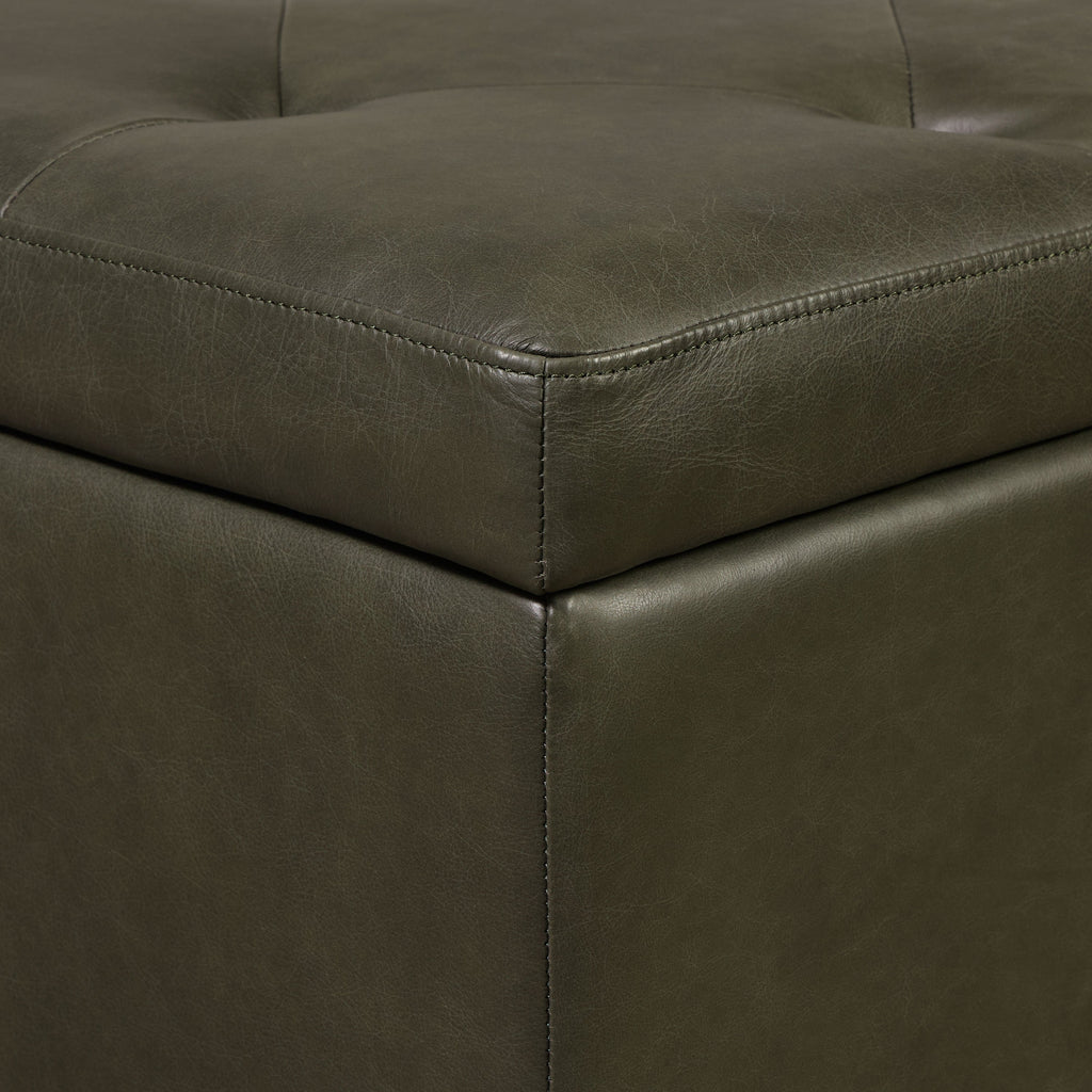 Leather Storage Ottoman | Olivine Green