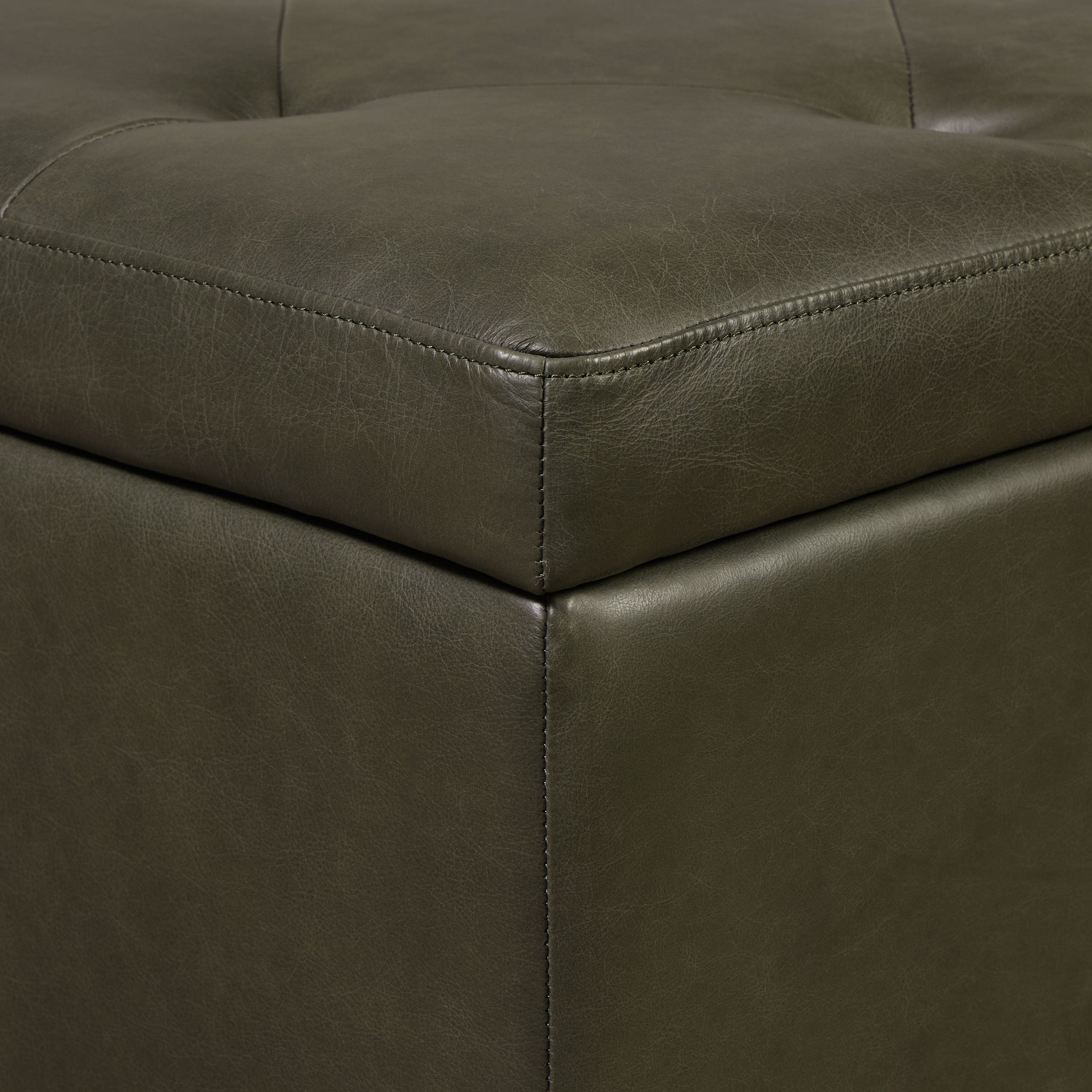 Leather Storage Ottoman | Olivine Green