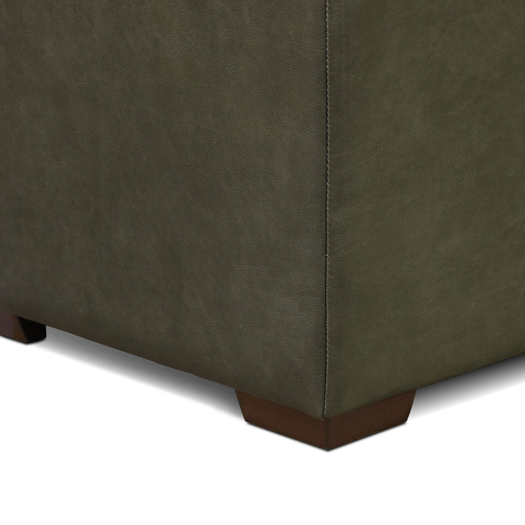Leather Storage Ottoman | Olivine Green