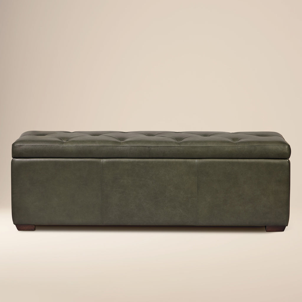 Leather Storage Ottoman | Olivine Green