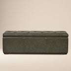 Leather Storage Ottoman | Olivine Green
