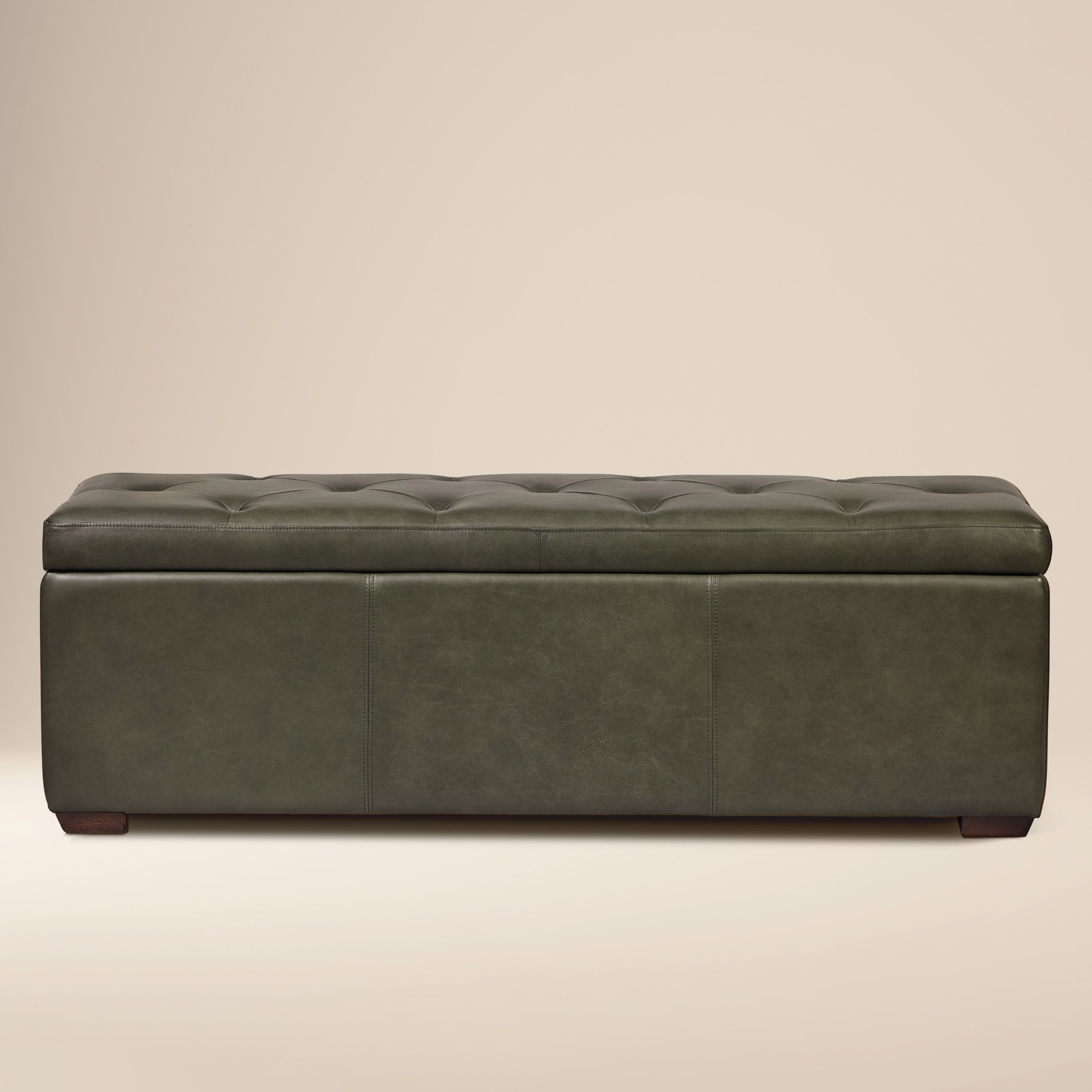 Leather Storage Ottoman | Olivine Green
