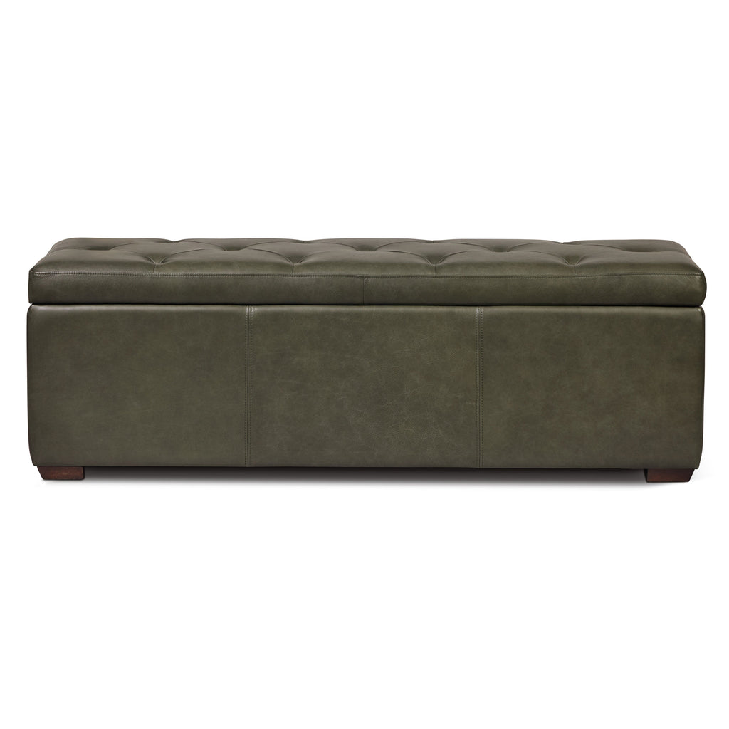 Leather Storage Ottoman | Olivine Green