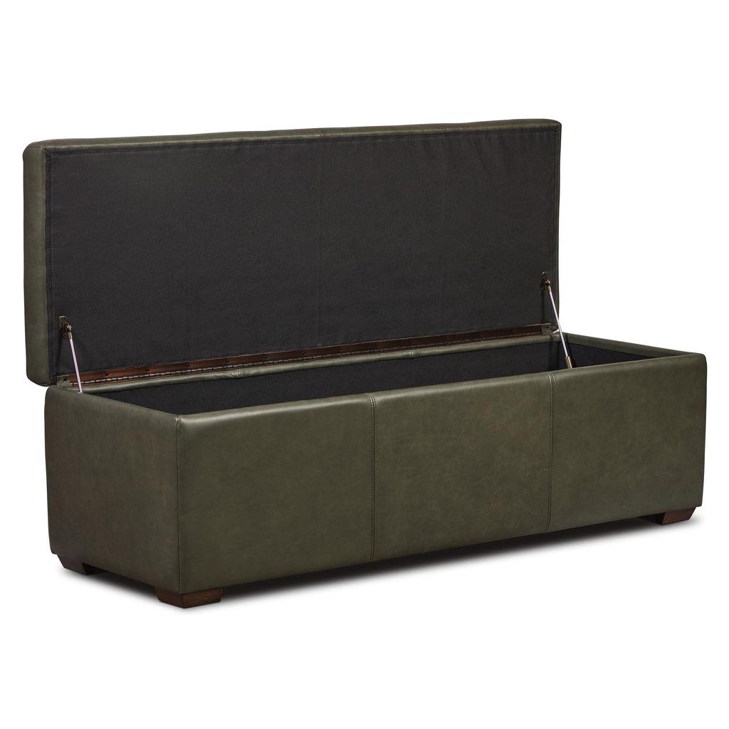 Leather Storage Ottoman | Olivine Green