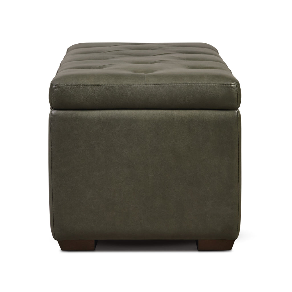 Leather Storage Ottoman | Olivine Green