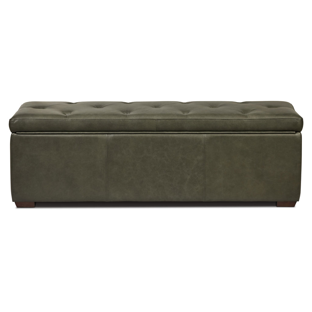 Leather Storage Ottoman | Olivine Green