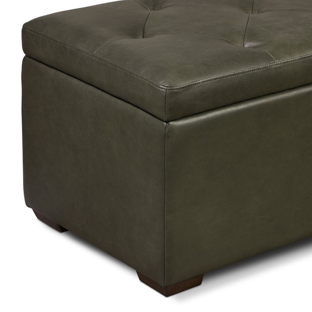 Leather Storage Ottoman | Olivine Green