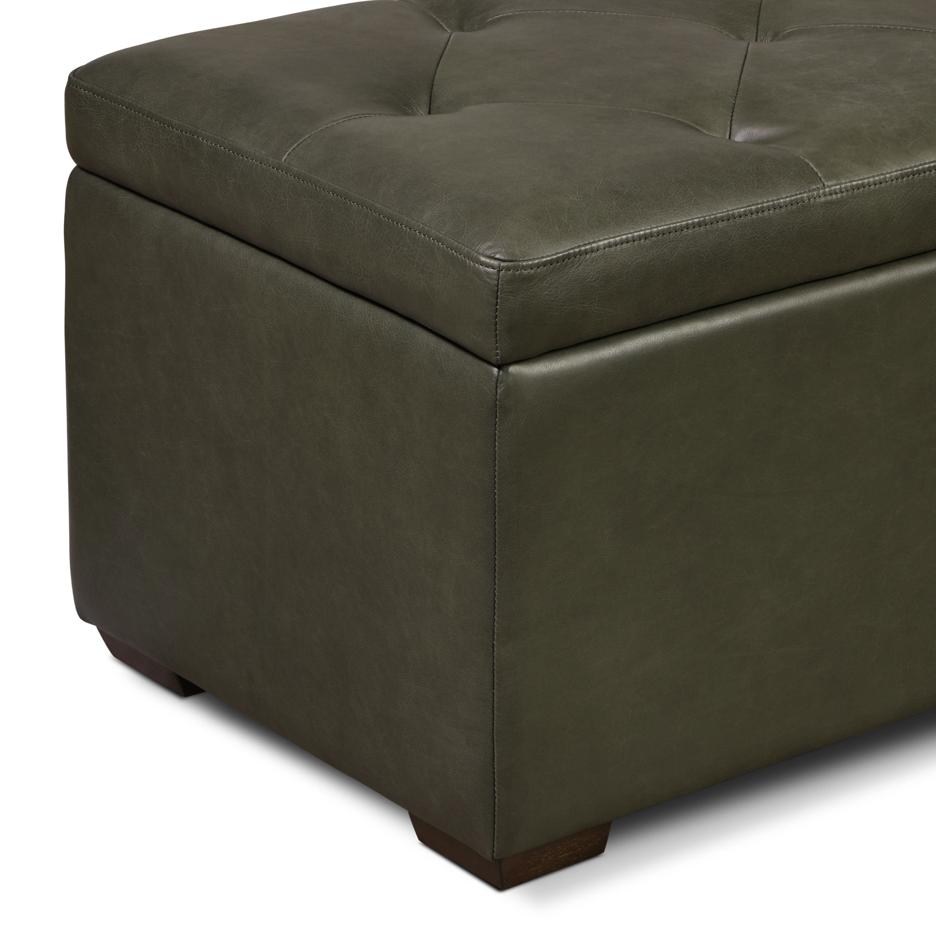 Leather Storage Ottoman | Olivine Green