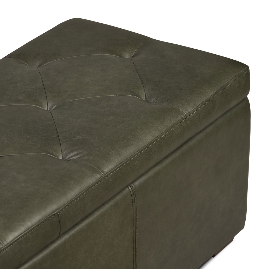 Leather Storage Ottoman | Olivine Green
