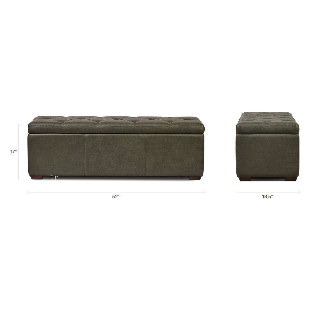 Leather Storage Ottoman | Olivine Green