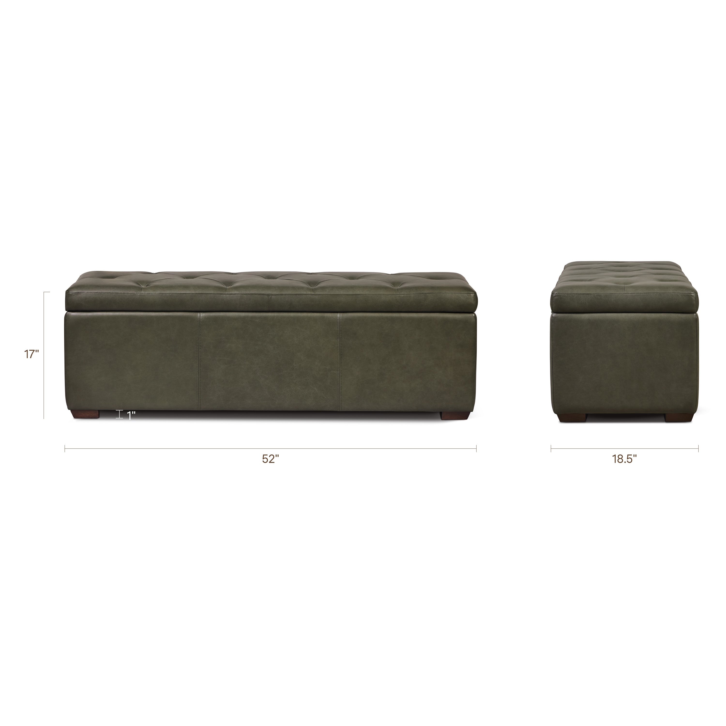 Leather Storage Ottoman | Olivine Green