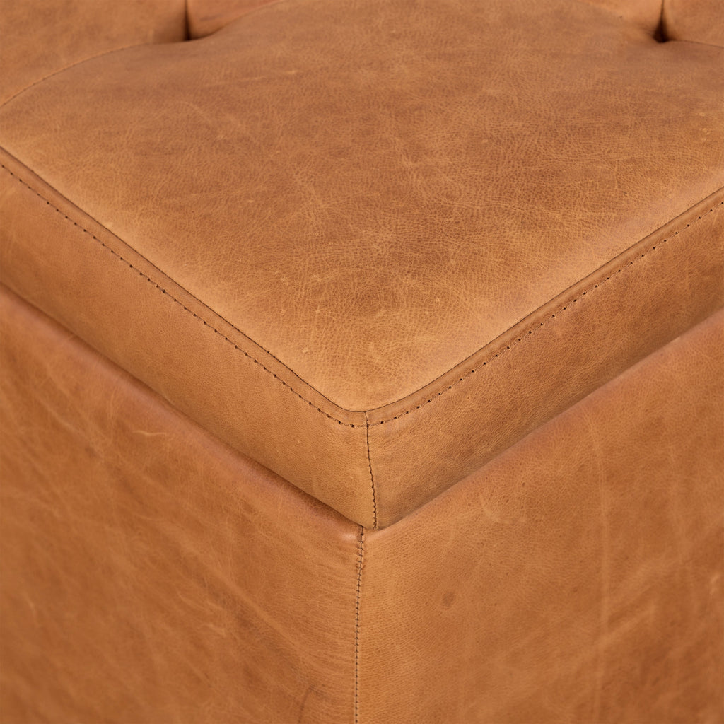 Leather Storage Ottoman | Cognac Tan
