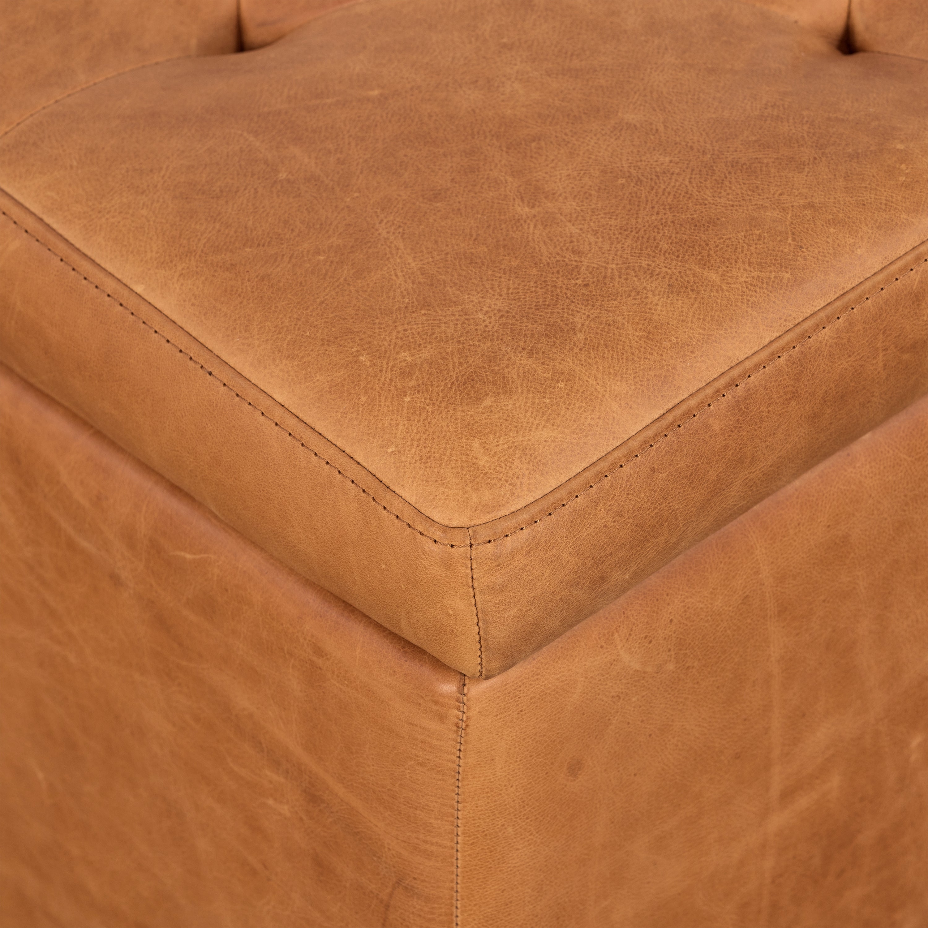 Leather Storage Ottoman | Cognac Tan