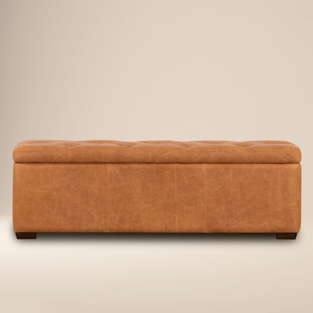 Leather Storage Ottoman | Cognac Tan
