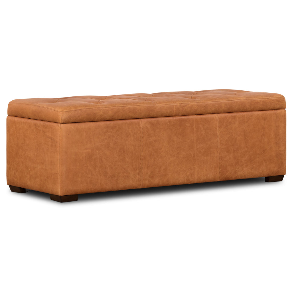 Leather Storage Ottoman | Cognac Tan