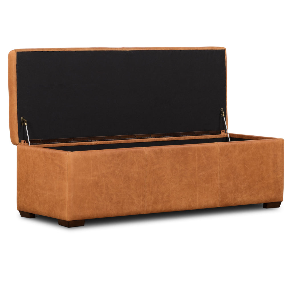 Leather Storage Ottoman | Cognac Tan