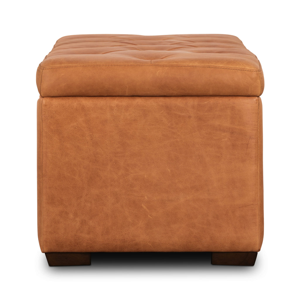 Leather Storage Ottoman | Cognac Tan