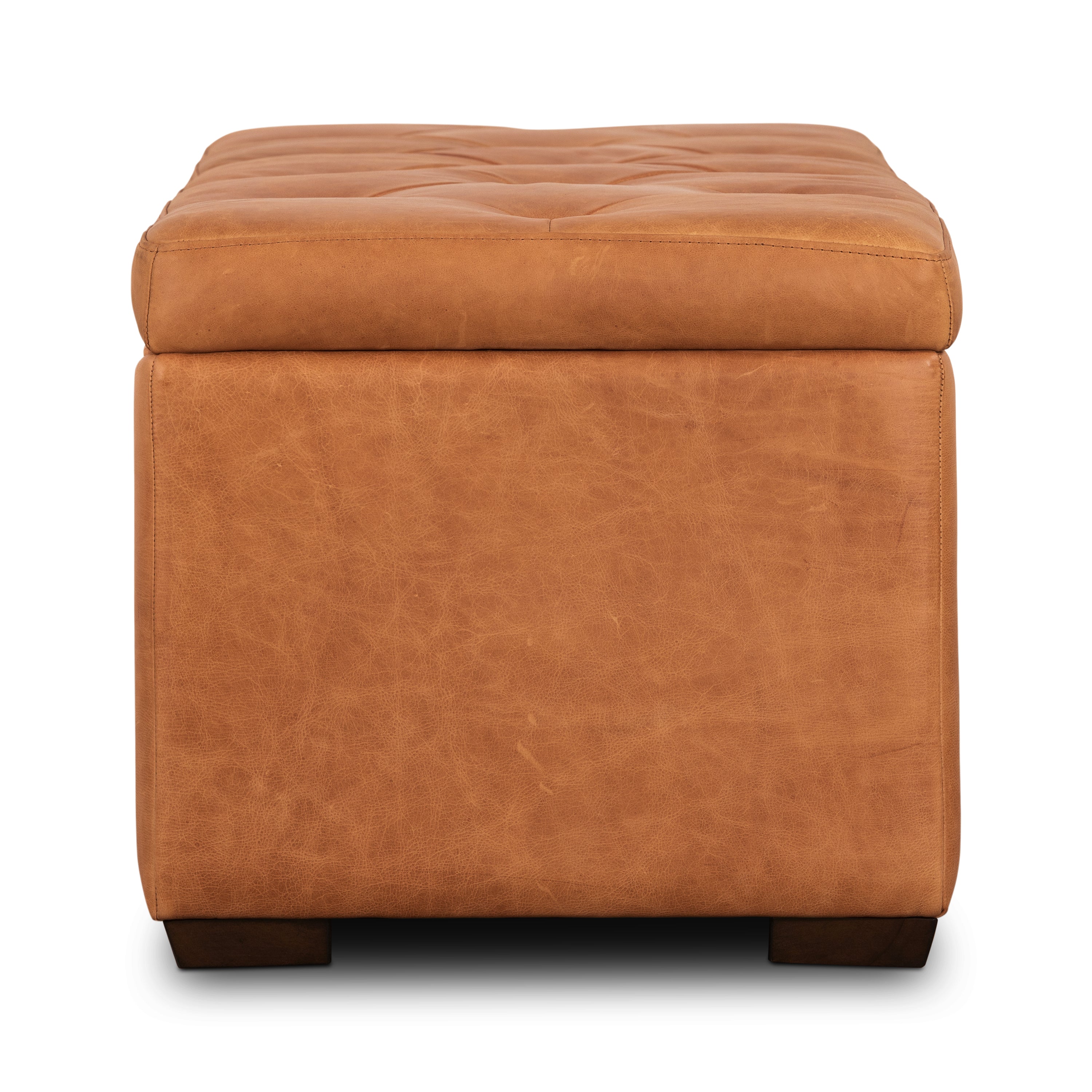 Leather Storage Ottoman | Cognac Tan