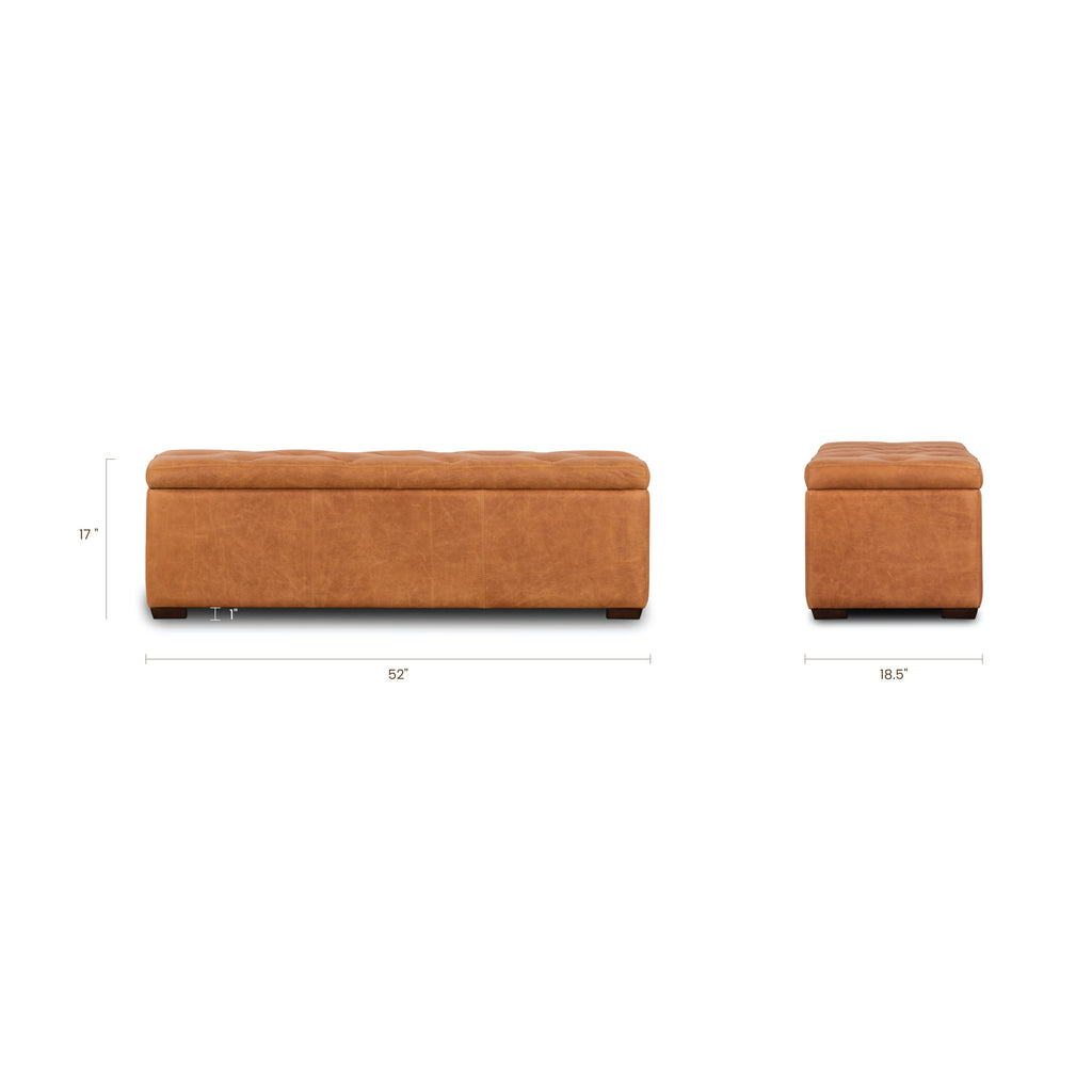 Leather Storage Ottoman | Cognac Tan