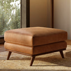 Leather Ottoman | Cognac Tan