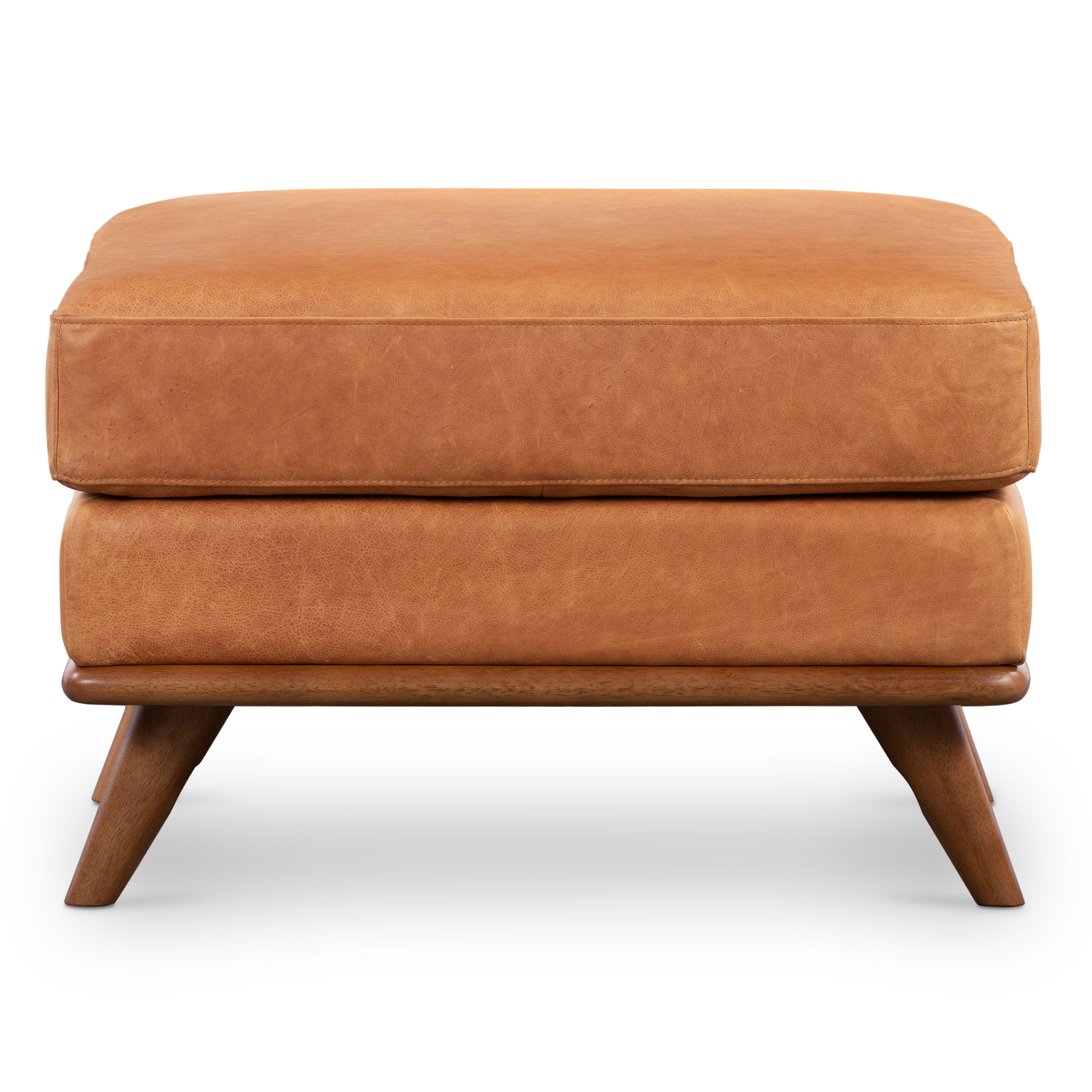 Leather Ottoman | Cognac Tan
