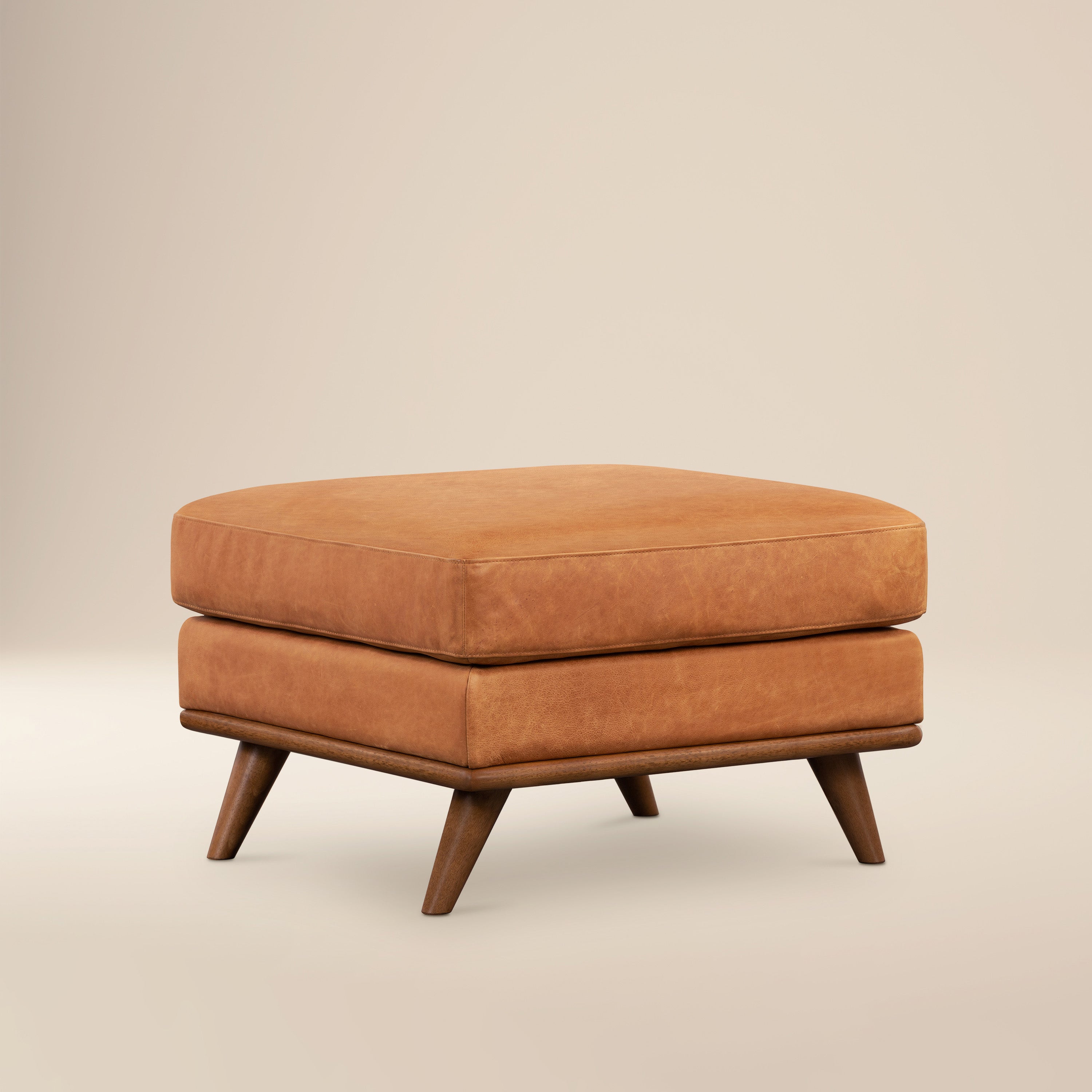 Leather Ottoman | Cognac Tan