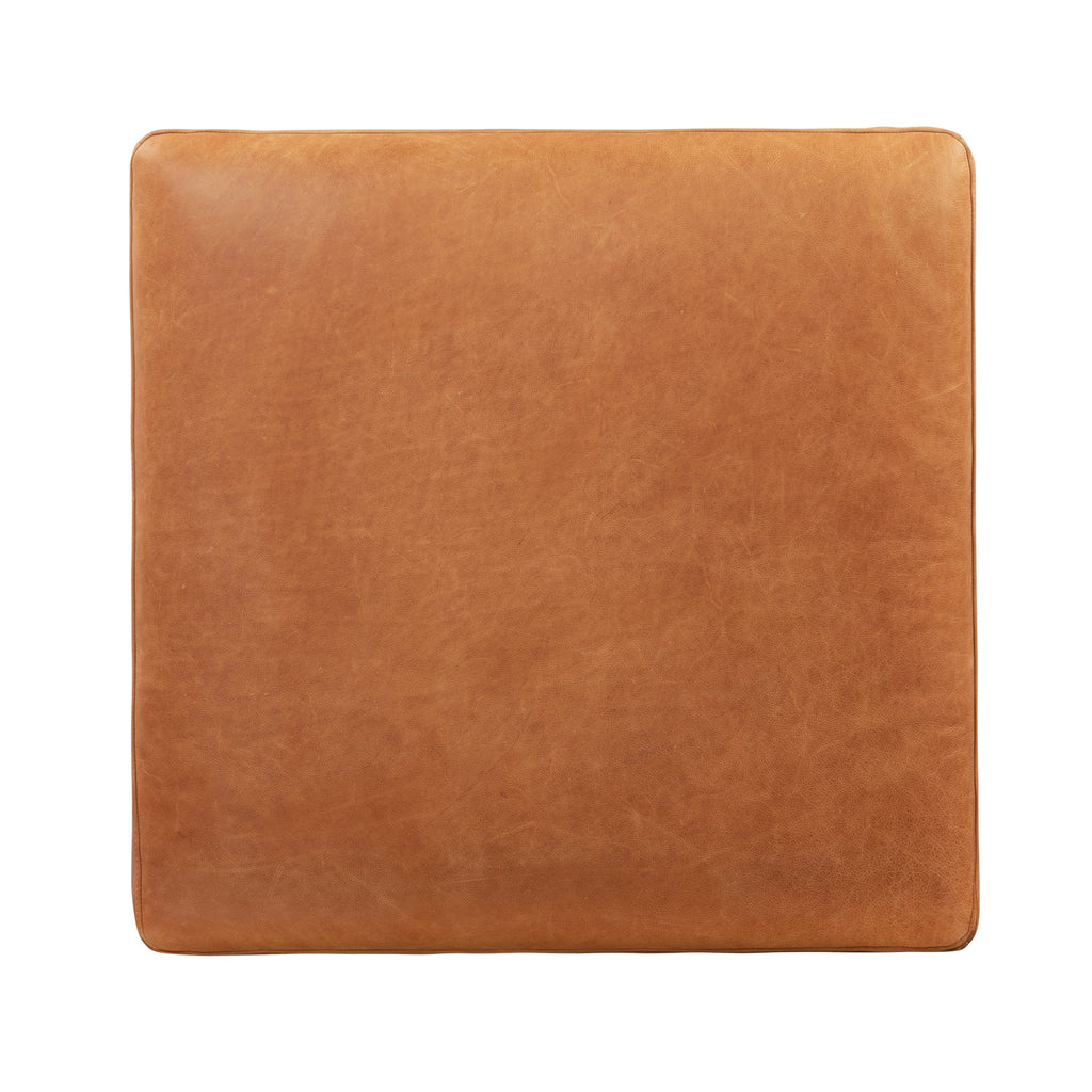 Leather Ottoman | Cognac Tan