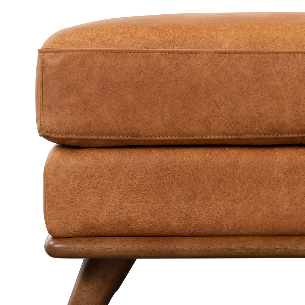 Leather Ottoman | Cognac Tan