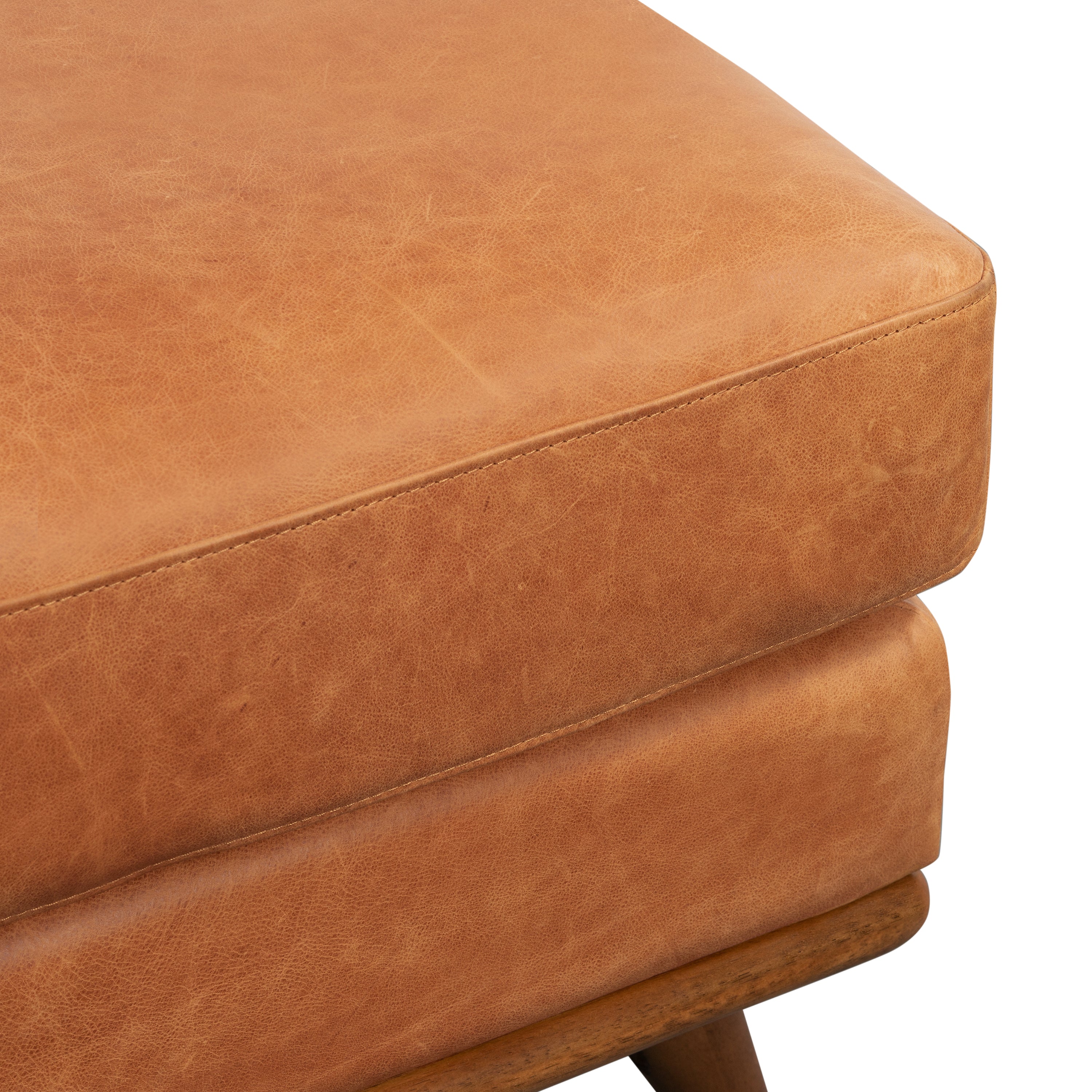 Leather Ottoman | Cognac Tan