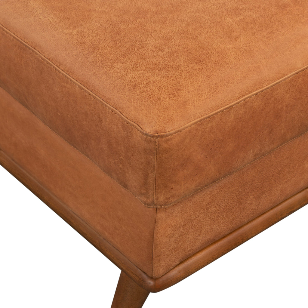 Leather Ottoman | Cognac Tan