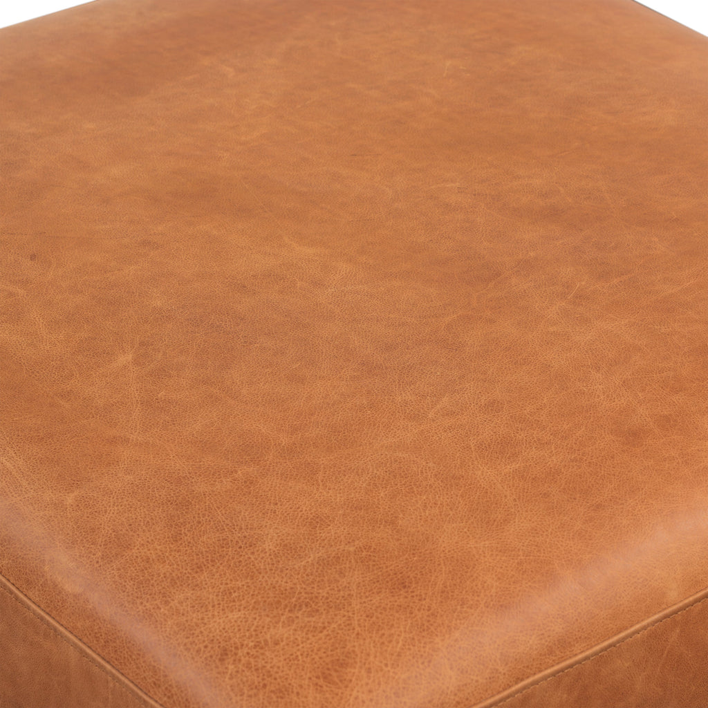 Leather Ottoman | Cognac Tan