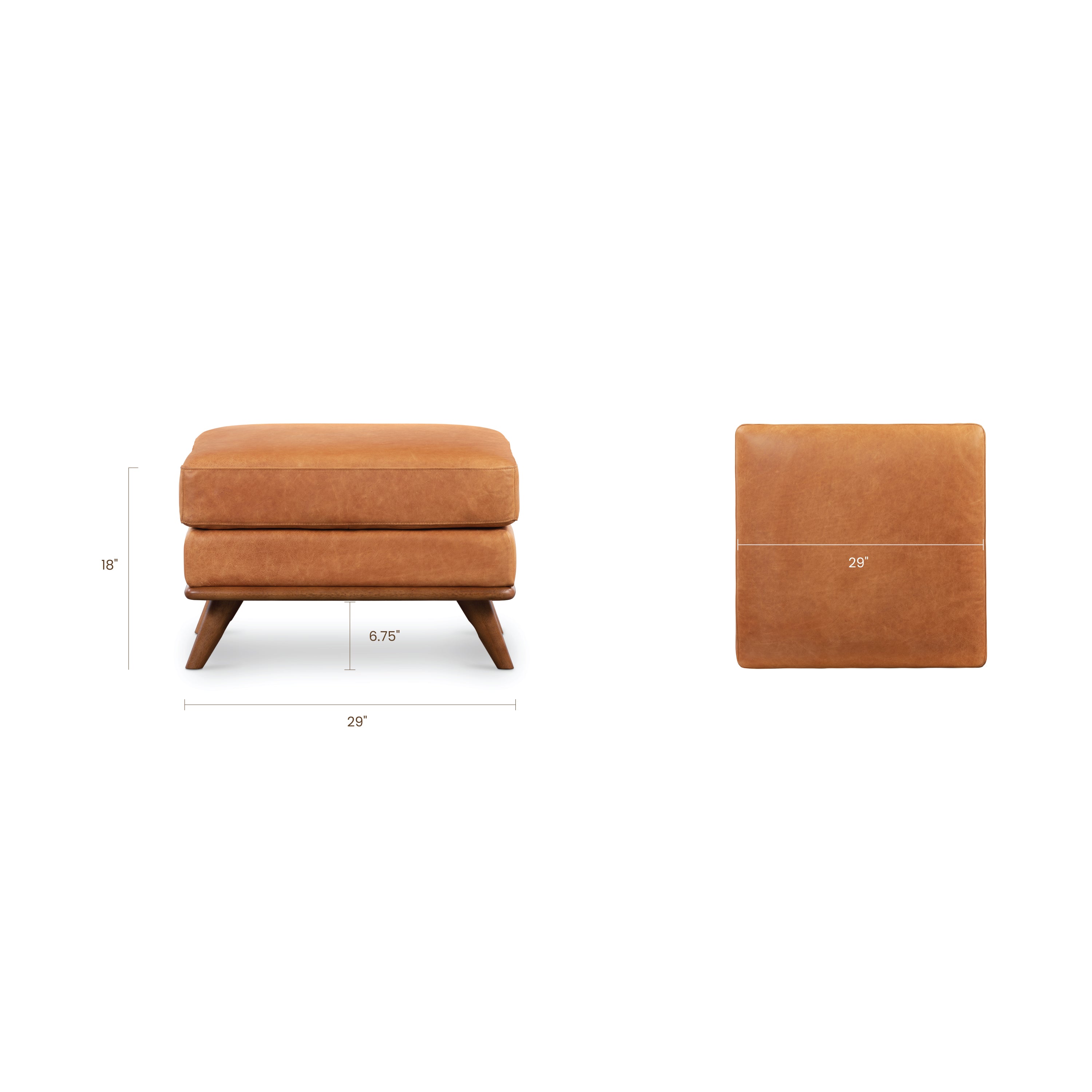 Leather Ottoman | Cognac Tan