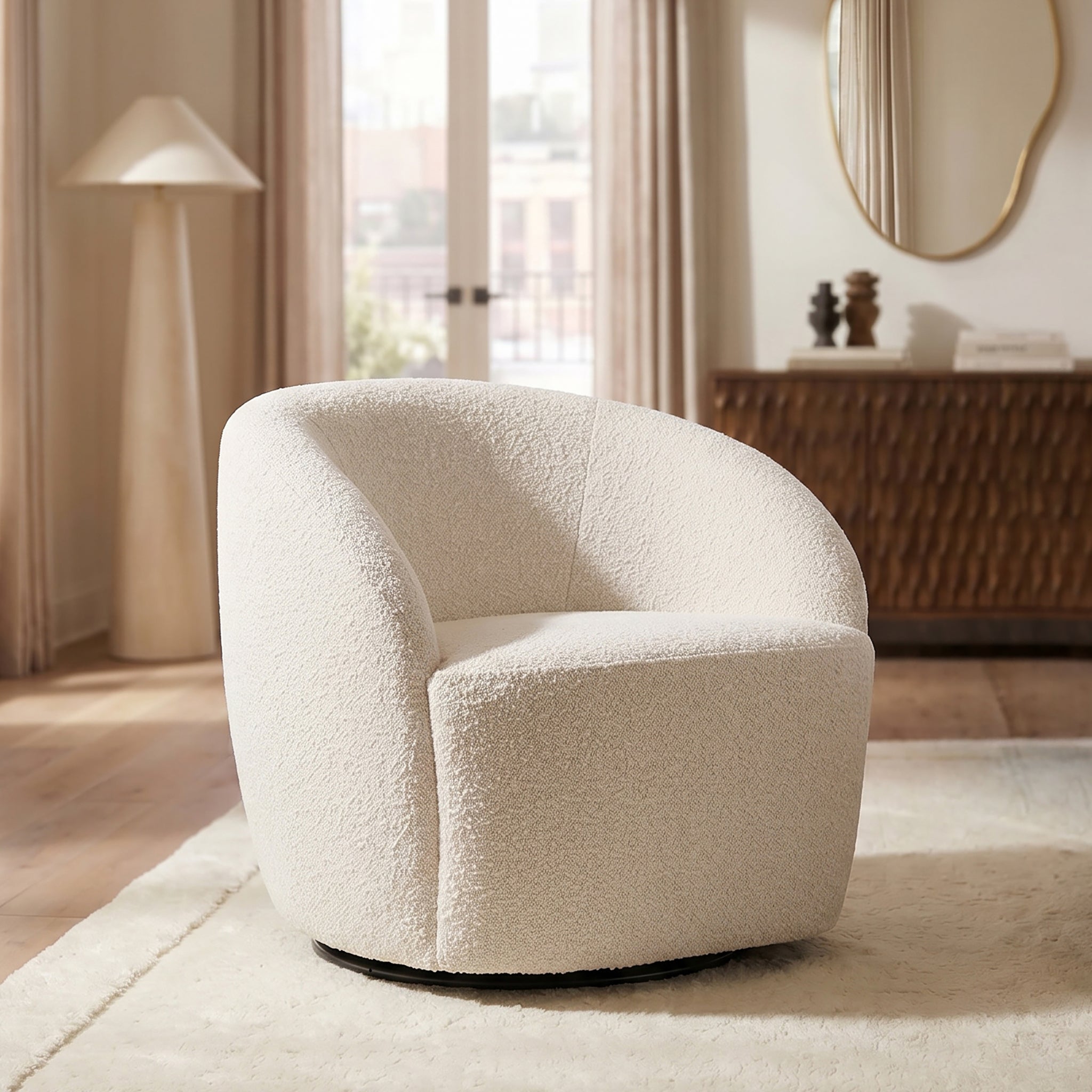 Swivel Lounge Chair | Crema White Boucle