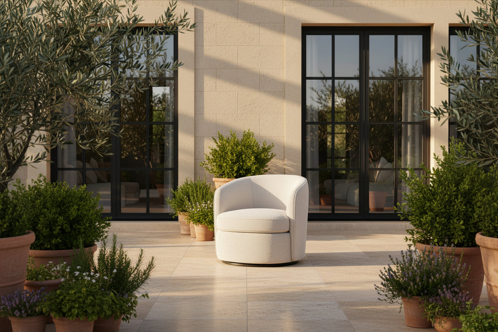 Swivel Lounge Chair | Crema White Boucle
