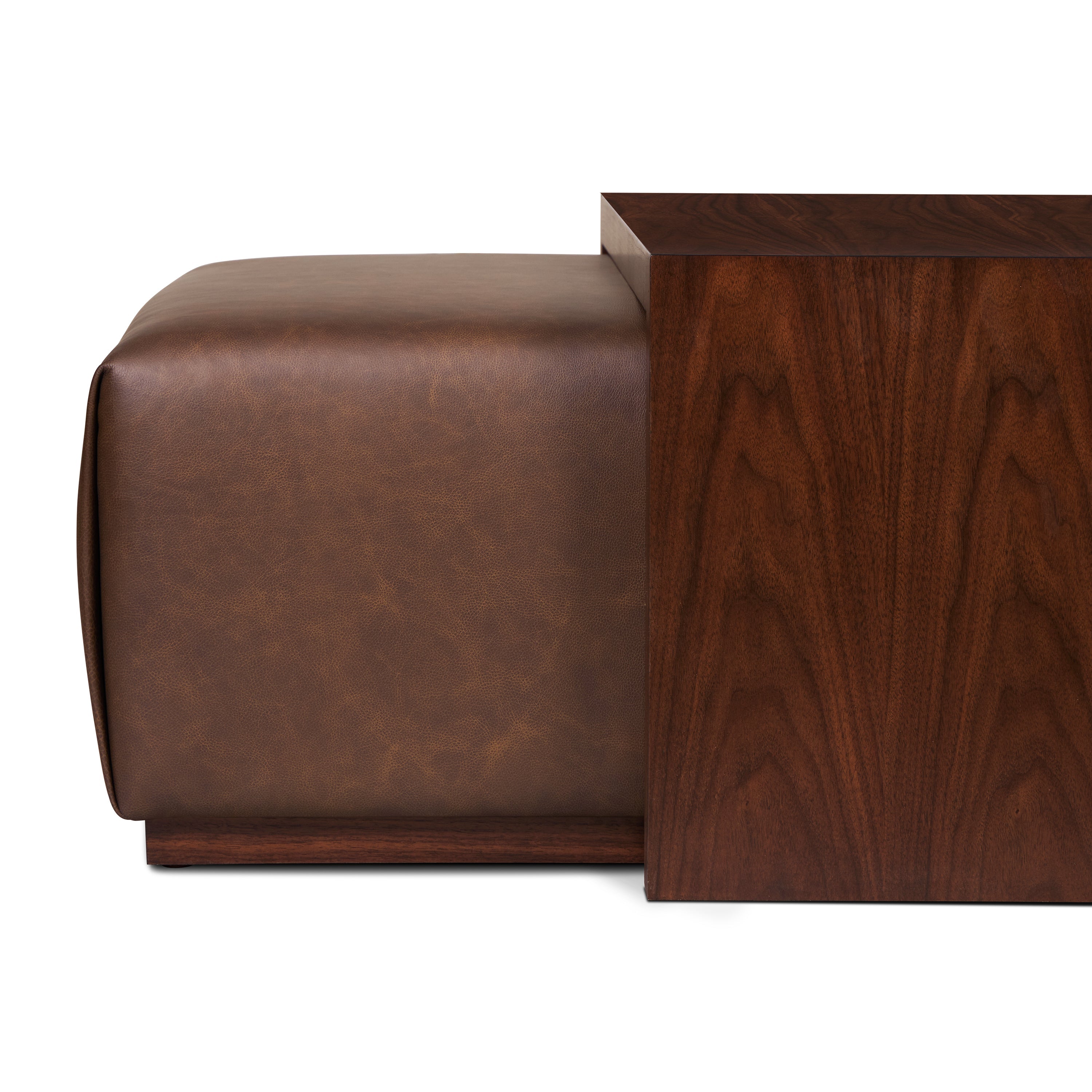 Leather Ottoman with Walnut Table | Bridle Brown