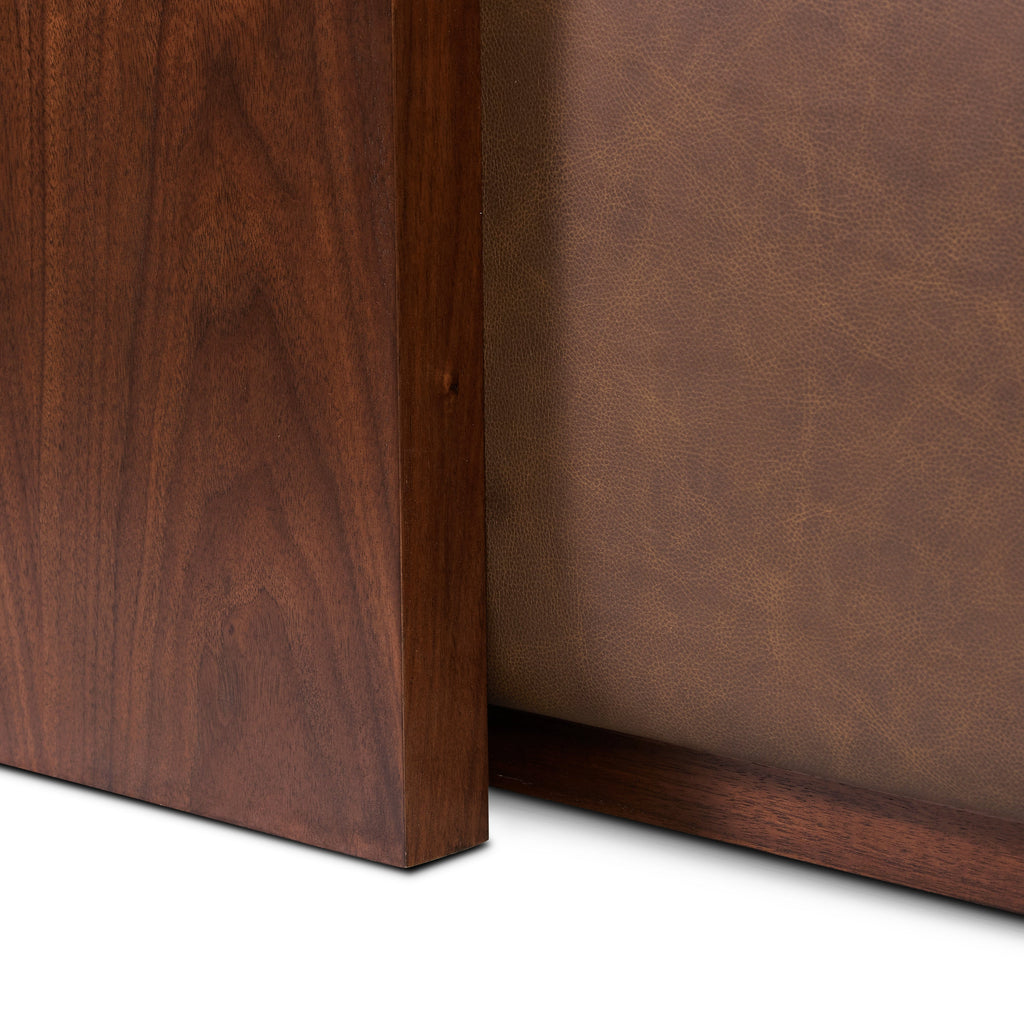 Leather Ottoman with Walnut Table | Bridle Brown