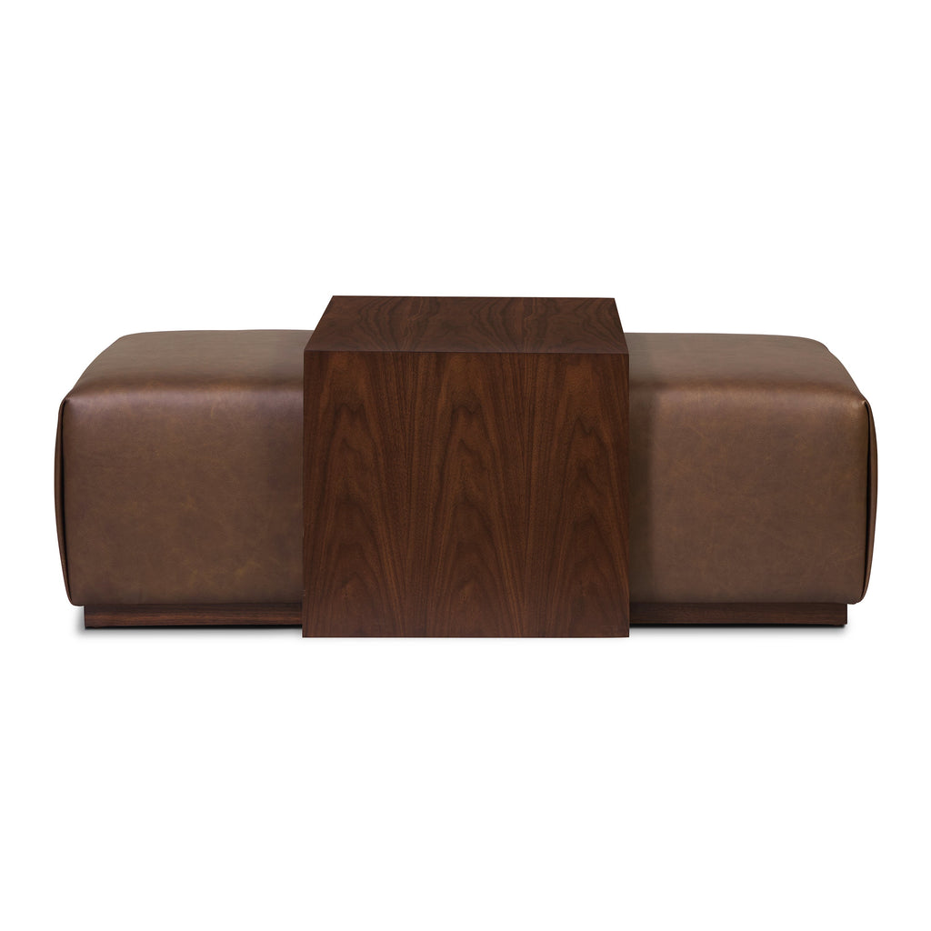 Leather Ottoman with Walnut Table | Bridle Brown