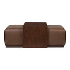 Leather Ottoman with Walnut Table | Bridle Brown