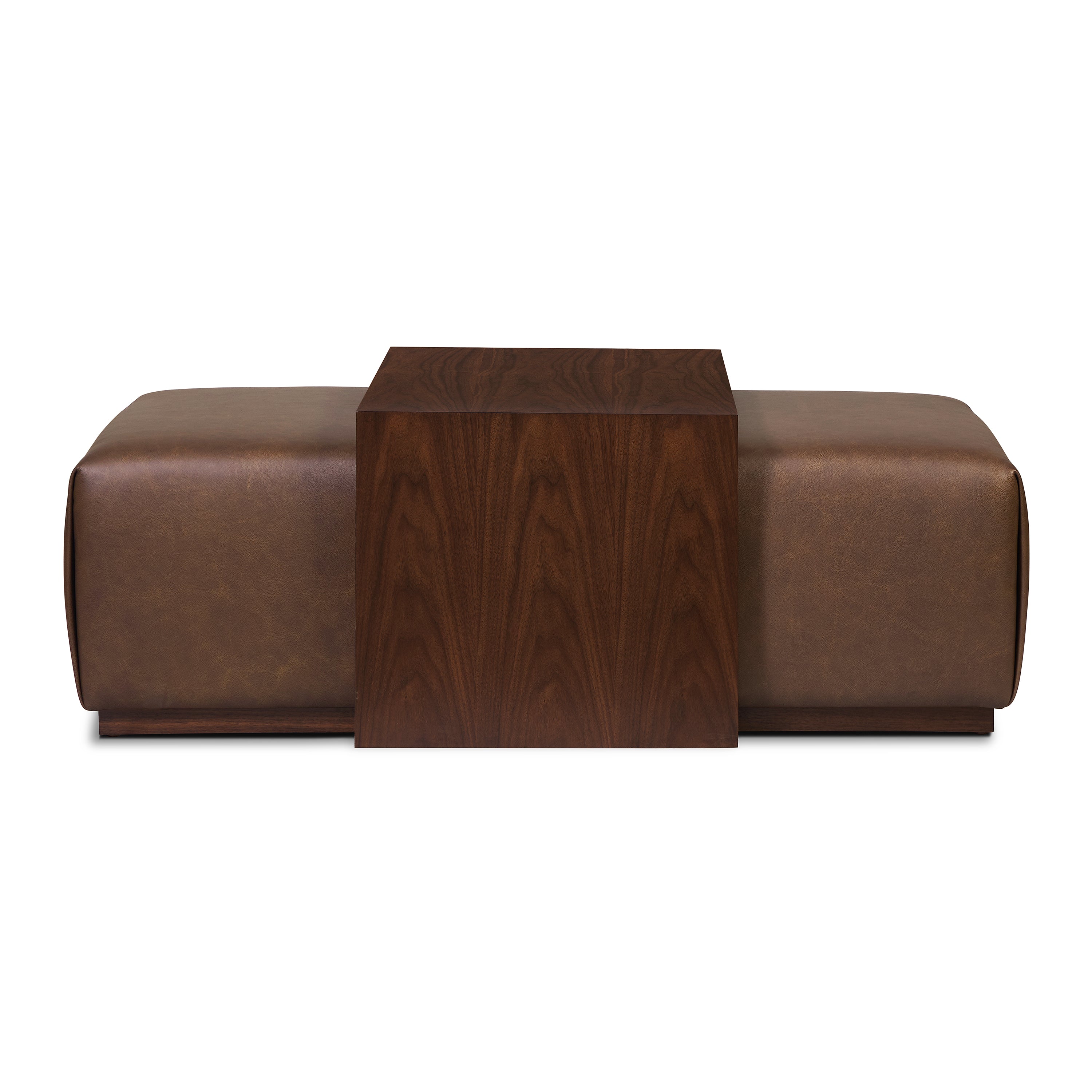 Leather Ottoman with Walnut Table | Bridle Brown