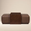 Leather Ottoman with Walnut Table | Bridle Brown