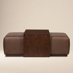 Leather Ottoman with Walnut Table | Bridle Brown