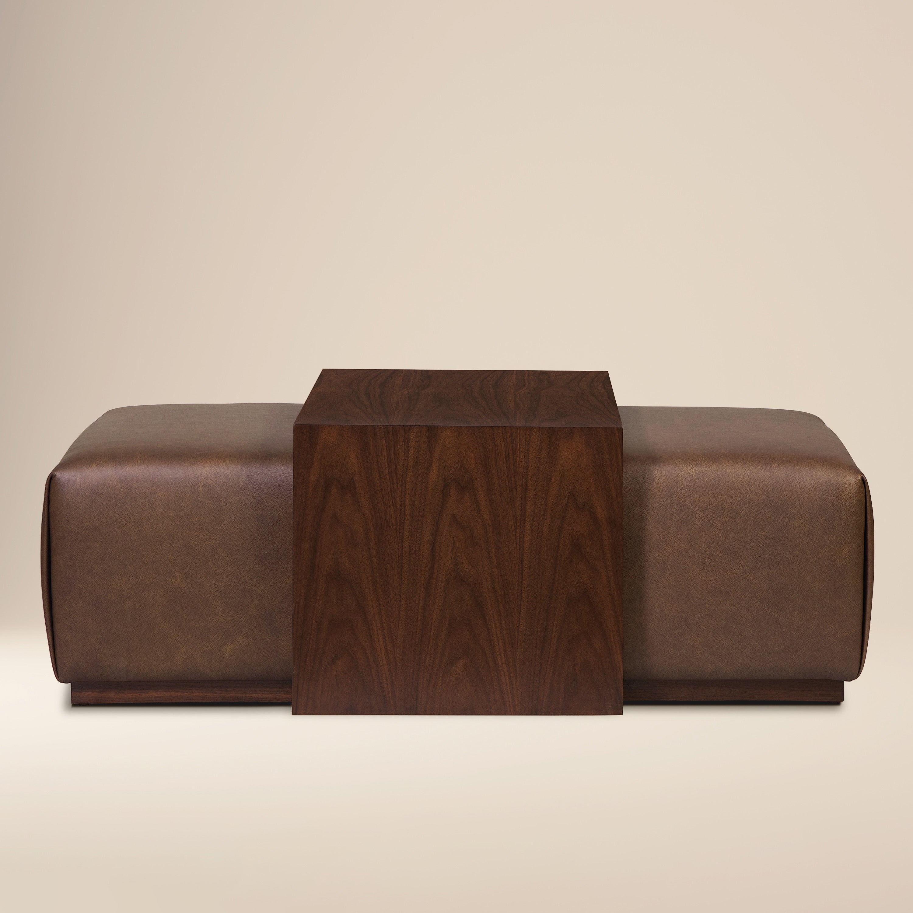 Leather Ottoman with Walnut Table | Bridle Brown