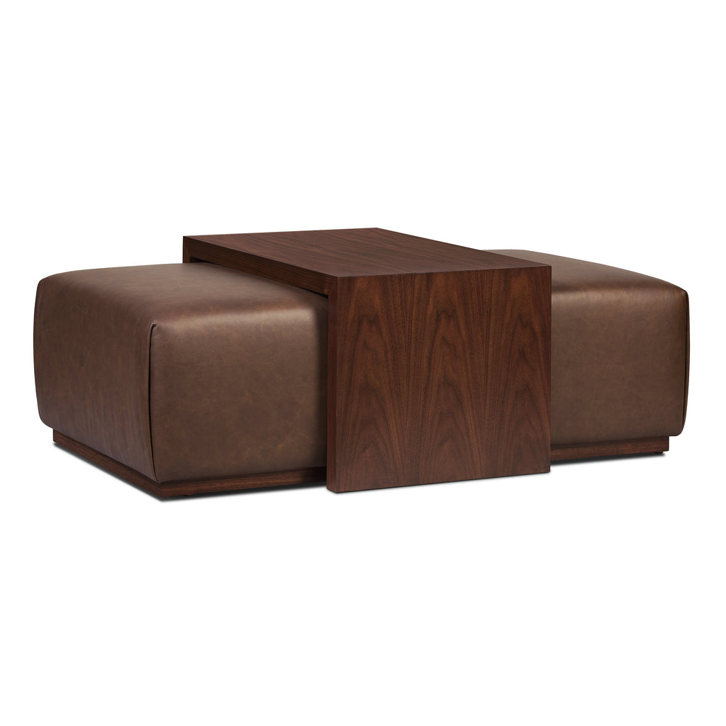 Leather Ottoman with Walnut Table | Bridle Brown